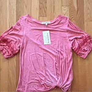 Rewind Coral Women's Top w Decorative Detail and Faux Knot Bottom. NWT